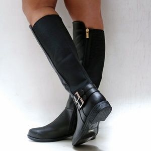 Elastic Panel Buckle Riding Over-The-Knee Boots main image 1
